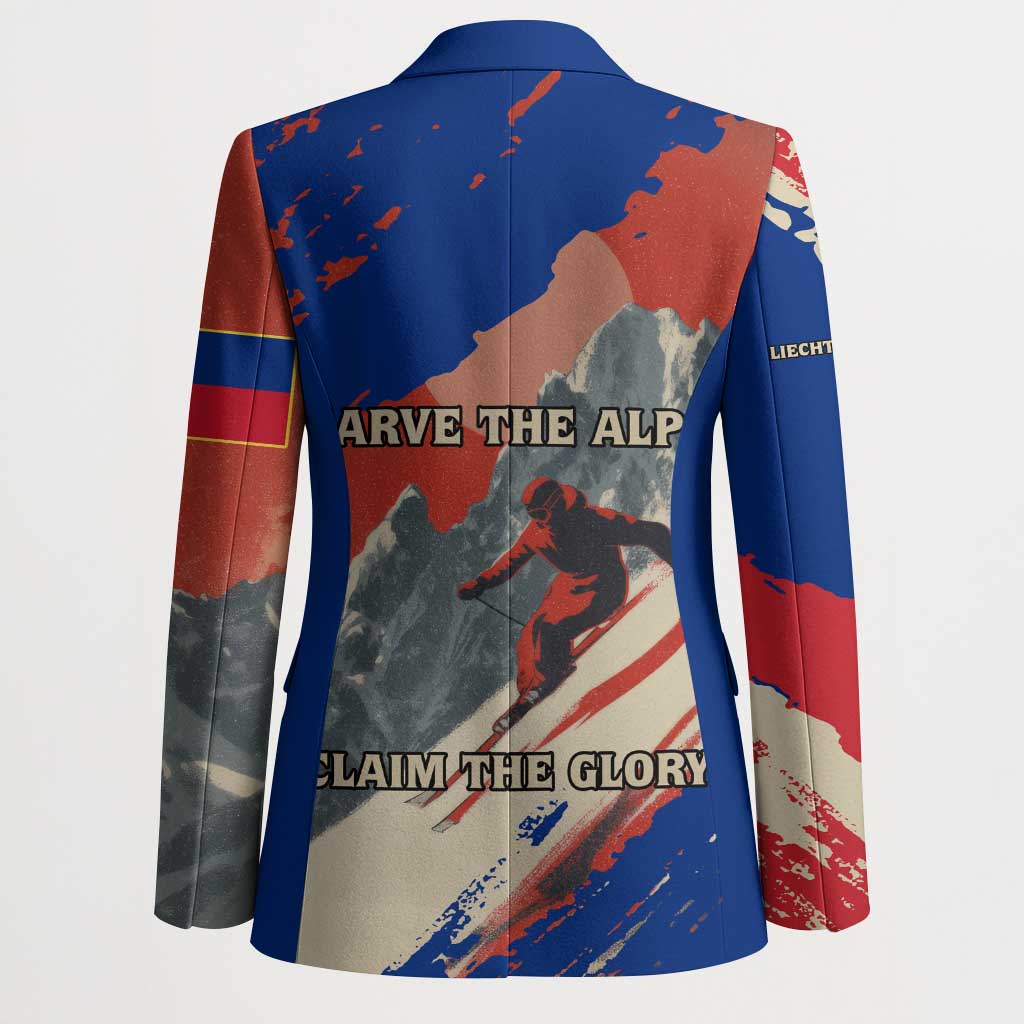 Liechtenstein Blazer with Alpine Skiing Red Blue Design and Mountain Landscape - Wonder Print Shop