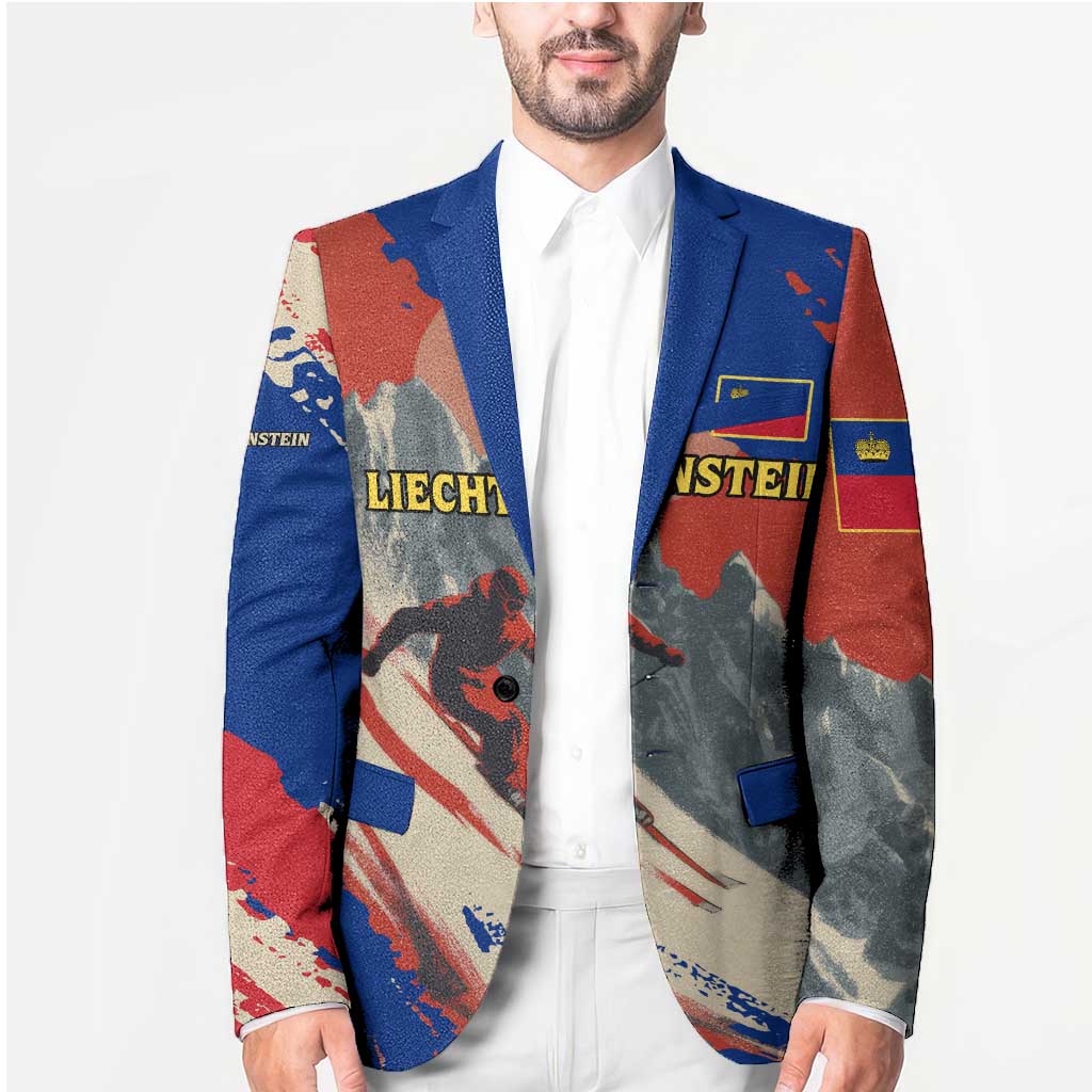 Liechtenstein Blazer with Alpine Skiing Red Blue Design and Mountain Landscape - Wonder Print Shop