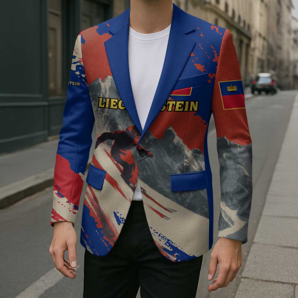 Liechtenstein Blazer with Alpine Skiing Red Blue Design and Mountain Landscape - Wonder Print Shop
