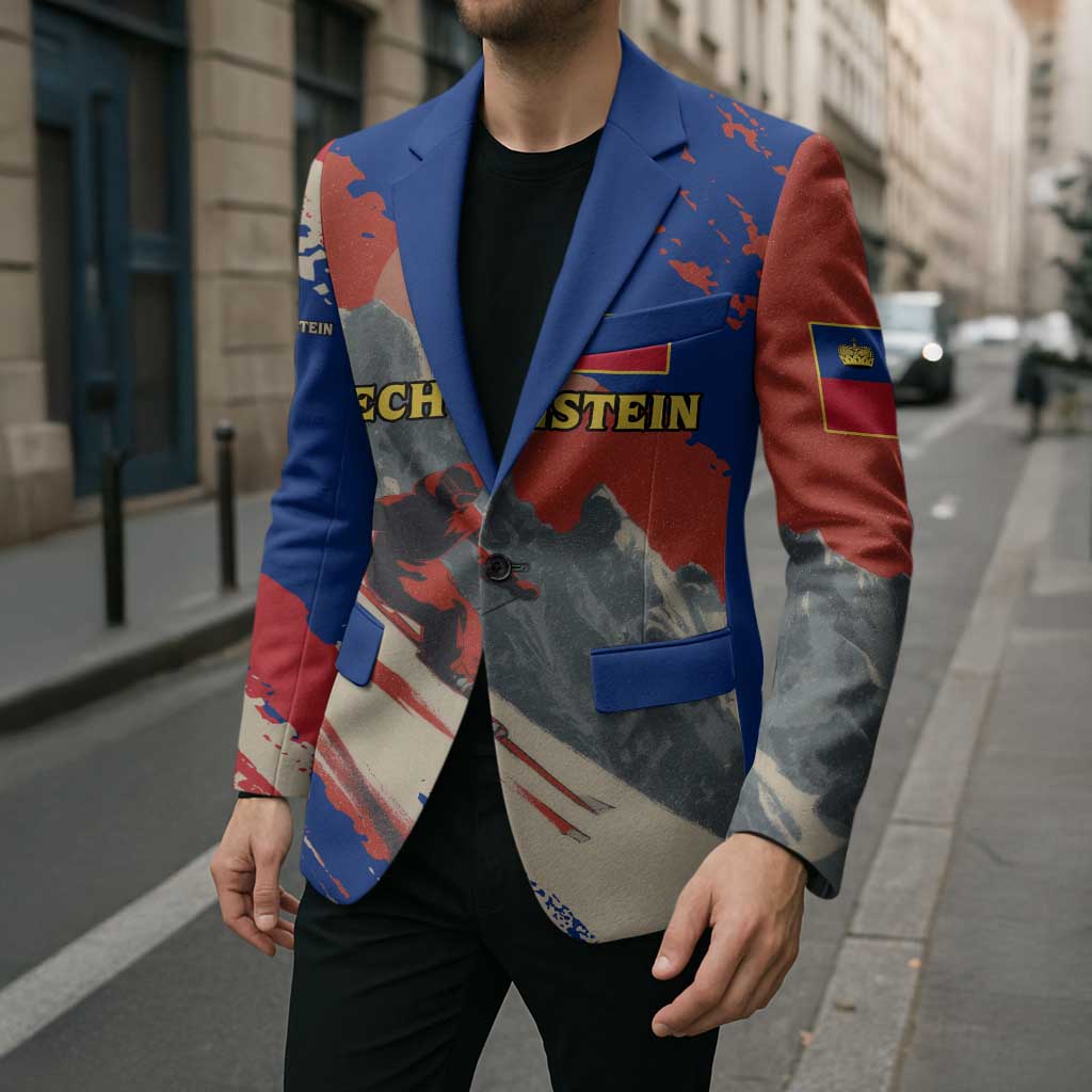 Liechtenstein Blazer with Alpine Skiing Red Blue Design and Mountain Landscape - Wonder Print Shop
