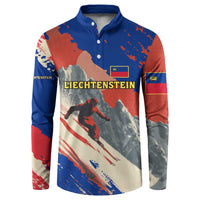 Liechtenstein Button Sweatshirt with Alpine Skiing Red Blue Design and Mountain Landscape - Wonder Print Shop