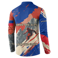 Liechtenstein Button Sweatshirt with Alpine Skiing Red Blue Design and Mountain Landscape - Wonder Print Shop