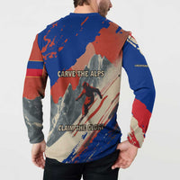 Liechtenstein Button Sweatshirt with Alpine Skiing Red Blue Design and Mountain Landscape - Wonder Print Shop