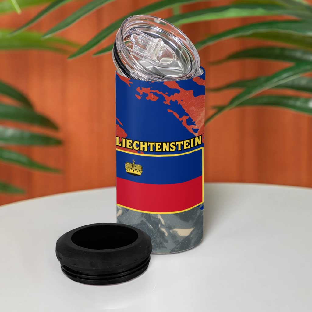 Liechtenstein 4 in 1 Can Cooler Tumbler with Alpine Skiing Red Blue Design and Mountain Landscape - Wonder Print Shop
