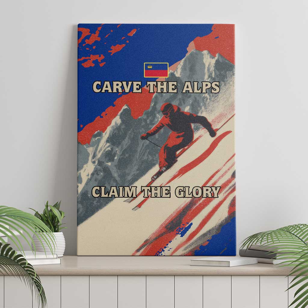 Liechtenstein Canvas Wall Art with Alpine Skiing Red Blue Design and Mountain Landscape - Wonder Print Shop