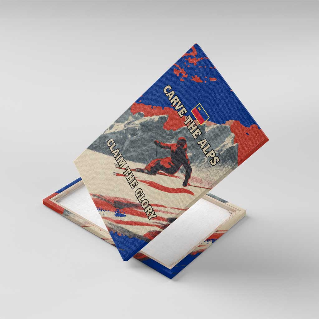 Liechtenstein Canvas Wall Art with Alpine Skiing Red Blue Design and Mountain Landscape - Wonder Print Shop