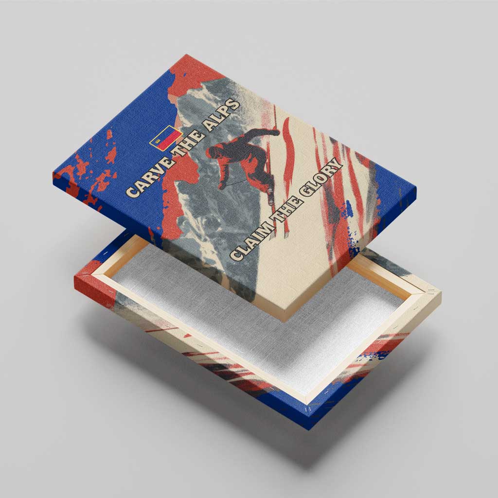 Liechtenstein Canvas Wall Art with Alpine Skiing Red Blue Design and Mountain Landscape - Wonder Print Shop