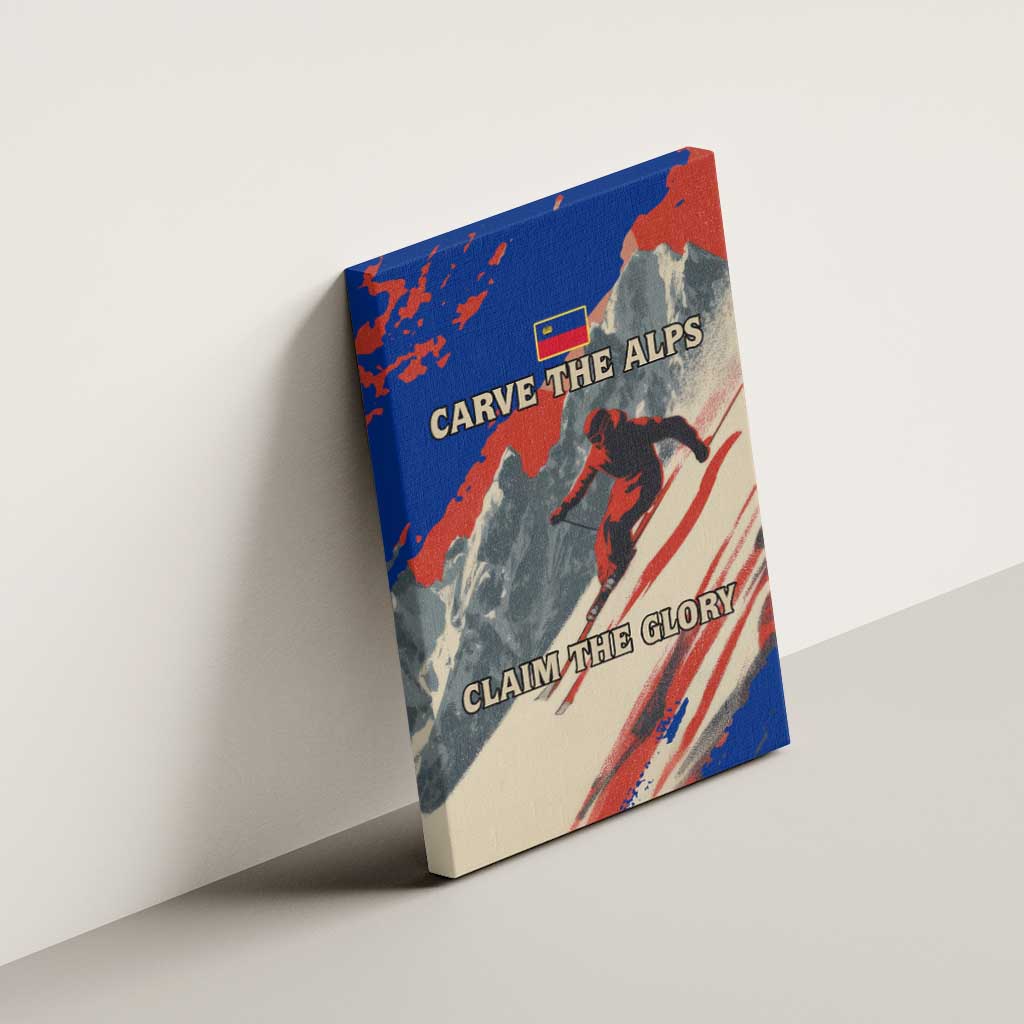 Liechtenstein Canvas Wall Art with Alpine Skiing Red Blue Design and Mountain Landscape - Wonder Print Shop
