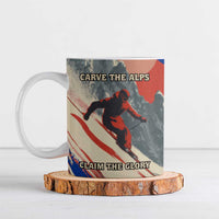 Liechtenstein Ceramic Mug with Alpine Skiing Red Blue Design and Mountain Landscape - Wonder Print Shop