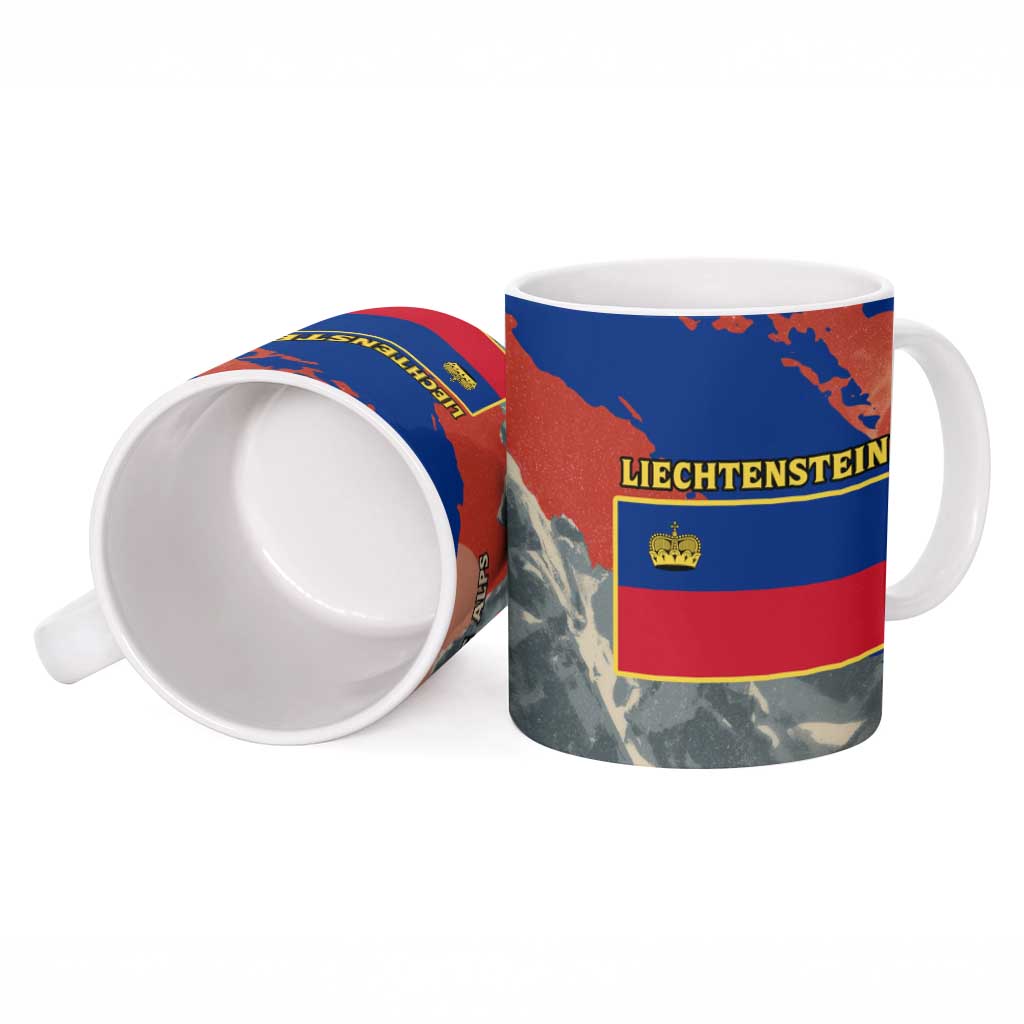 Liechtenstein Ceramic Mug with Alpine Skiing Red Blue Design and Mountain Landscape - Wonder Print Shop