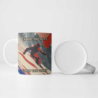Liechtenstein Ceramic Mug with Alpine Skiing Red Blue Design and Mountain Landscape - Wonder Print Shop