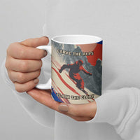 Liechtenstein Ceramic Mug with Alpine Skiing Red Blue Design and Mountain Landscape - Wonder Print Shop