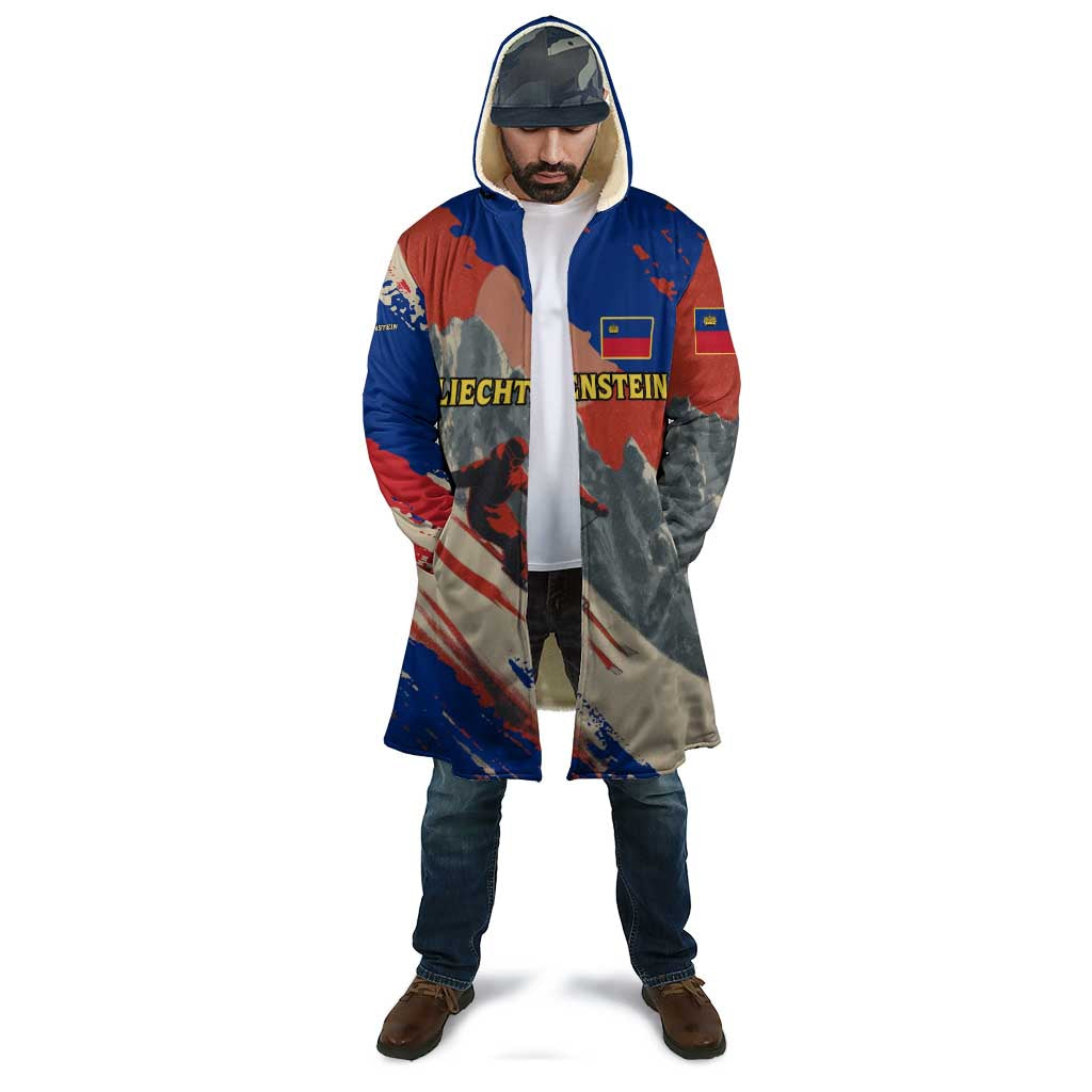 Liechtenstein Cloak with Alpine Skiing Red Blue Design and Mountain Landscape - Wonder Print Shop