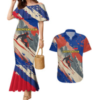 Liechtenstein Couples Matching Mermaid Dress and Hawaiian Shirt with Alpine Skiing Red Blue Design and Mountain Landscape - Wonder Print Shop
