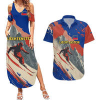 Liechtenstein Couples Matching Summer Maxi Dress and Hawaiian Shirt with Alpine Skiing Red Blue Design and Mountain Landscape - Wonder Print Shop
