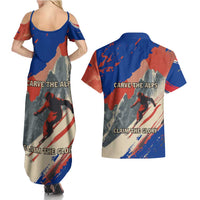 Liechtenstein Couples Matching Summer Maxi Dress and Hawaiian Shirt with Alpine Skiing Red Blue Design and Mountain Landscape - Wonder Print Shop