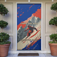 Liechtenstein Door Cover with Alpine Skiing Red Blue Design and Mountain Landscape - Wonder Print Shop