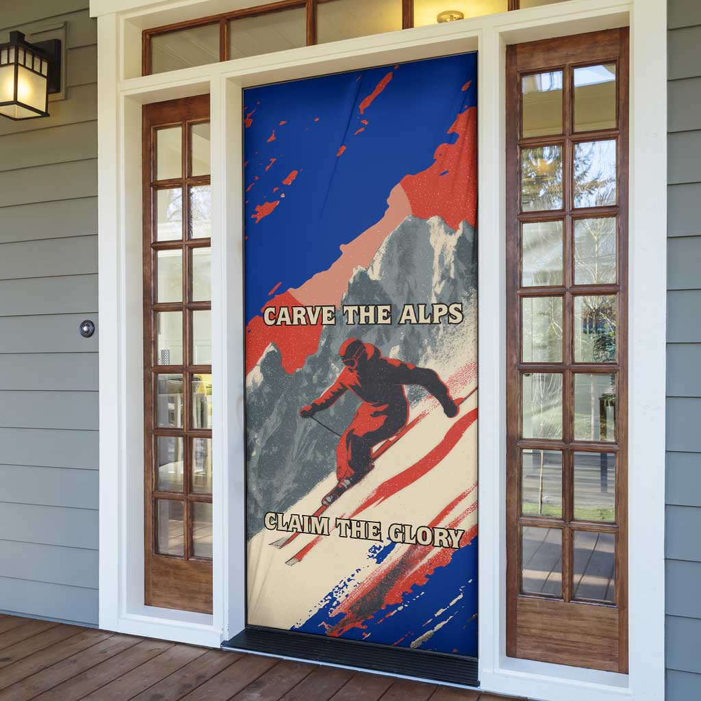 Liechtenstein Door Cover with Alpine Skiing Red Blue Design and Mountain Landscape - Wonder Print Shop