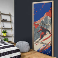 Liechtenstein Door Cover with Alpine Skiing Red Blue Design and Mountain Landscape - Wonder Print Shop