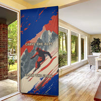 Liechtenstein Door Cover with Alpine Skiing Red Blue Design and Mountain Landscape - Wonder Print Shop