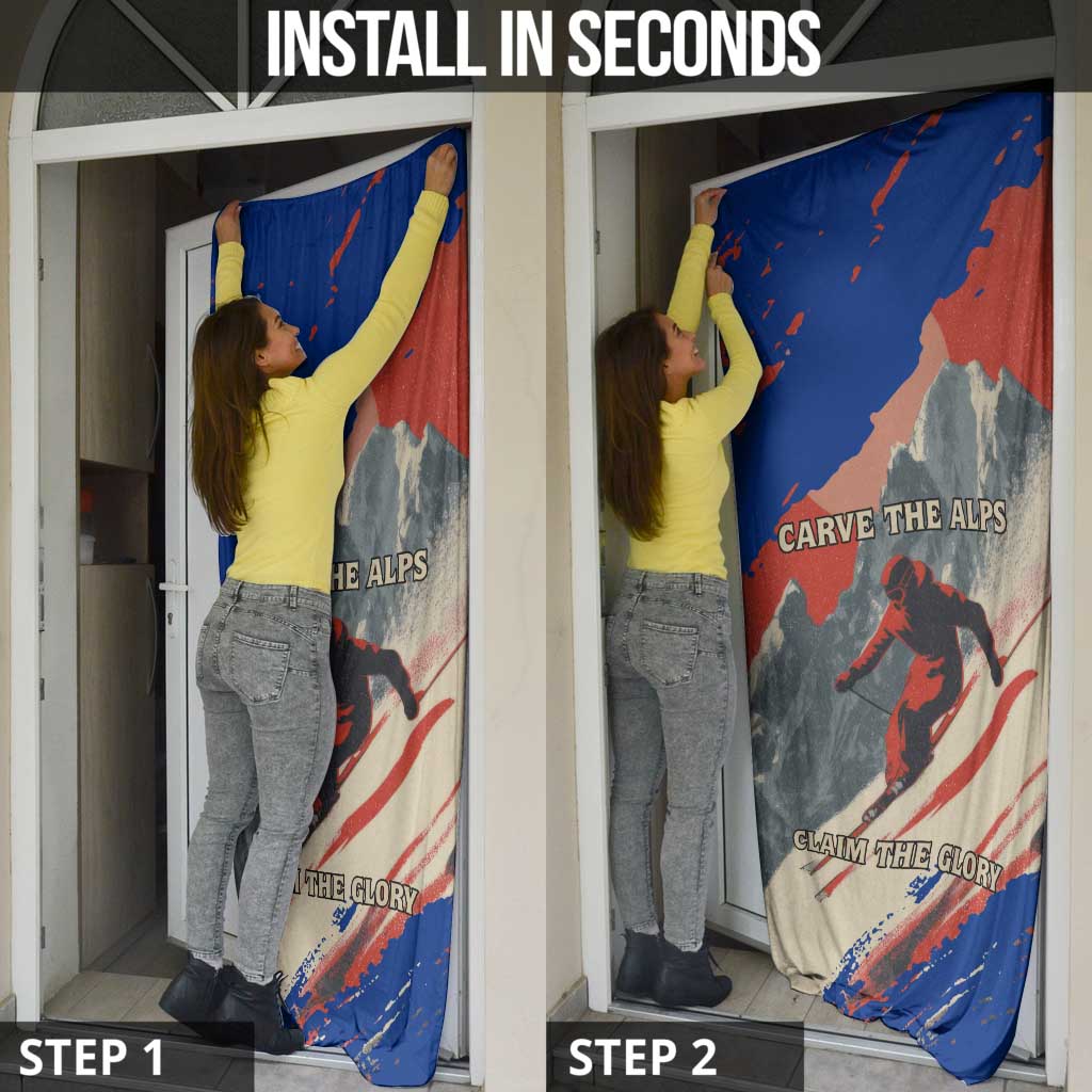 Liechtenstein Door Cover with Alpine Skiing Red Blue Design and Mountain Landscape - Wonder Print Shop