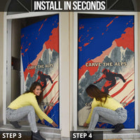 Liechtenstein Door Cover with Alpine Skiing Red Blue Design and Mountain Landscape - Wonder Print Shop