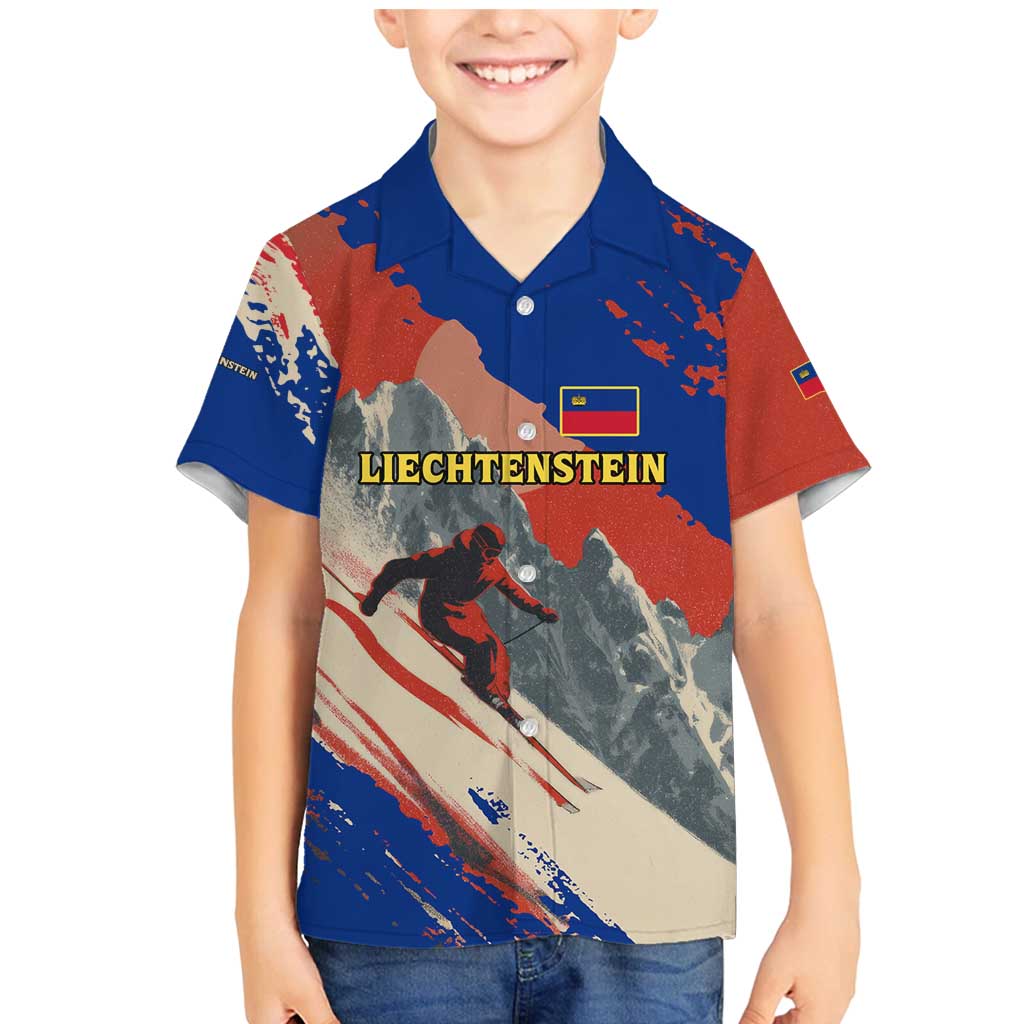 Liechtenstein Family Matching Mermaid Dress and Hawaiian Shirt with Alpine Skiing Red Blue Design and Mountain Landscape - Wonder Print Shop
