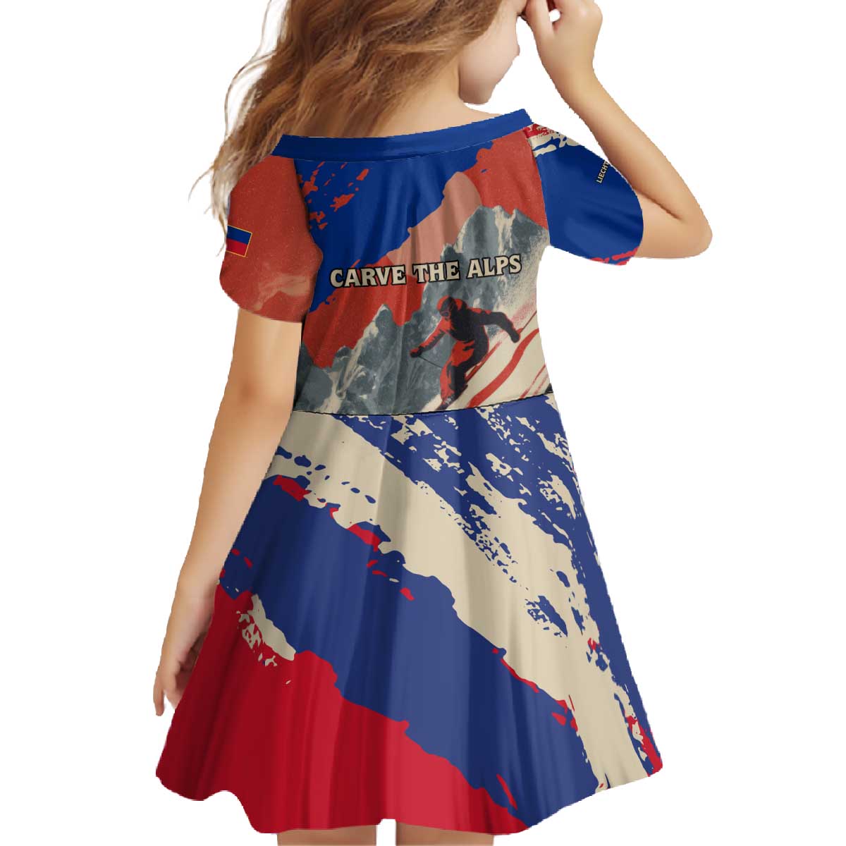 Liechtenstein Family Matching Off The Shoulder Long Sleeve Dress and Hawaiian Shirt with Alpine Skiing Red Blue Design and Mountain Landscape - Wonder Print Shop