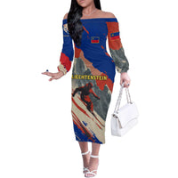 Liechtenstein Family Matching Off The Shoulder Long Sleeve Dress and Hawaiian Shirt with Alpine Skiing Red Blue Design and Mountain Landscape - Wonder Print Shop