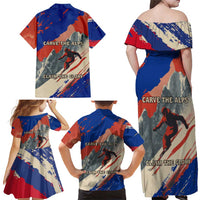 Liechtenstein Family Matching Off Shoulder Maxi Dress and Hawaiian Shirt with Alpine Skiing Red Blue Design and Mountain Landscape - Wonder Print Shop