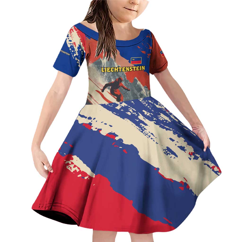 Liechtenstein Family Matching Off Shoulder Short Dress and Hawaiian Shirt with Alpine Skiing Red Blue Design and Mountain Landscape - Wonder Print Shop
