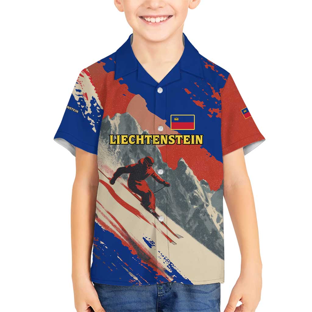 Liechtenstein Family Matching Puletasi and Hawaiian Shirt with Alpine Skiing Red Blue Design and Mountain Landscape - Wonder Print Shop