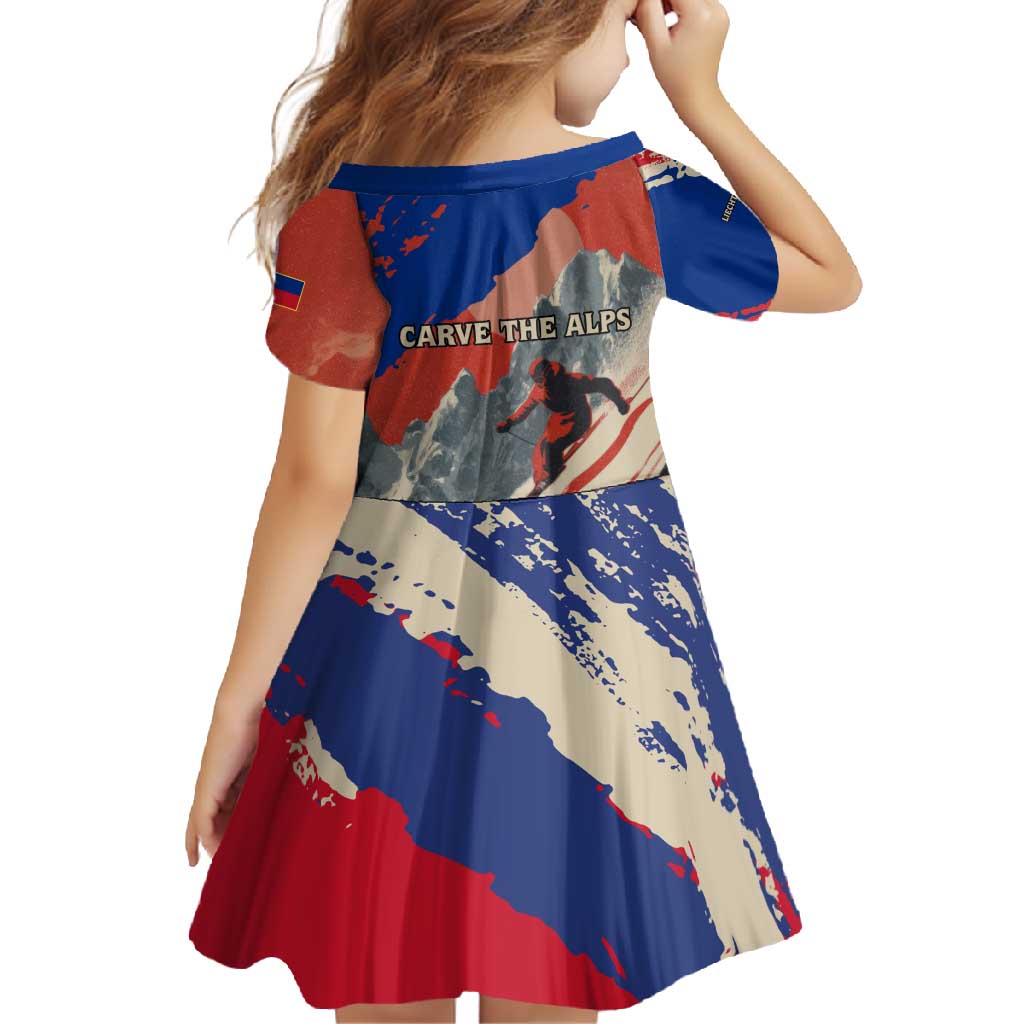 Liechtenstein Family Matching Short Sleeve Bodycon Dress and Hawaiian Shirt with Alpine Skiing Red Blue Design and Mountain Landscape - Wonder Print Shop