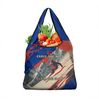 Liechtenstein Grocery Bag with Alpine Skiing Red Blue Design and Mountain Landscape - Wonder Print Shop