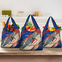Liechtenstein Grocery Bag with Alpine Skiing Red Blue Design and Mountain Landscape - Wonder Print Shop
