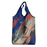 Liechtenstein Grocery Bag with Alpine Skiing Red Blue Design and Mountain Landscape - Wonder Print Shop