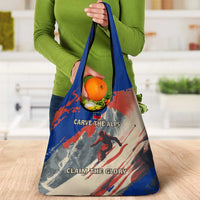 Liechtenstein Grocery Bag with Alpine Skiing Red Blue Design and Mountain Landscape - Wonder Print Shop