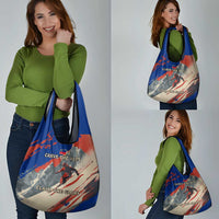 Liechtenstein Grocery Bag with Alpine Skiing Red Blue Design and Mountain Landscape - Wonder Print Shop