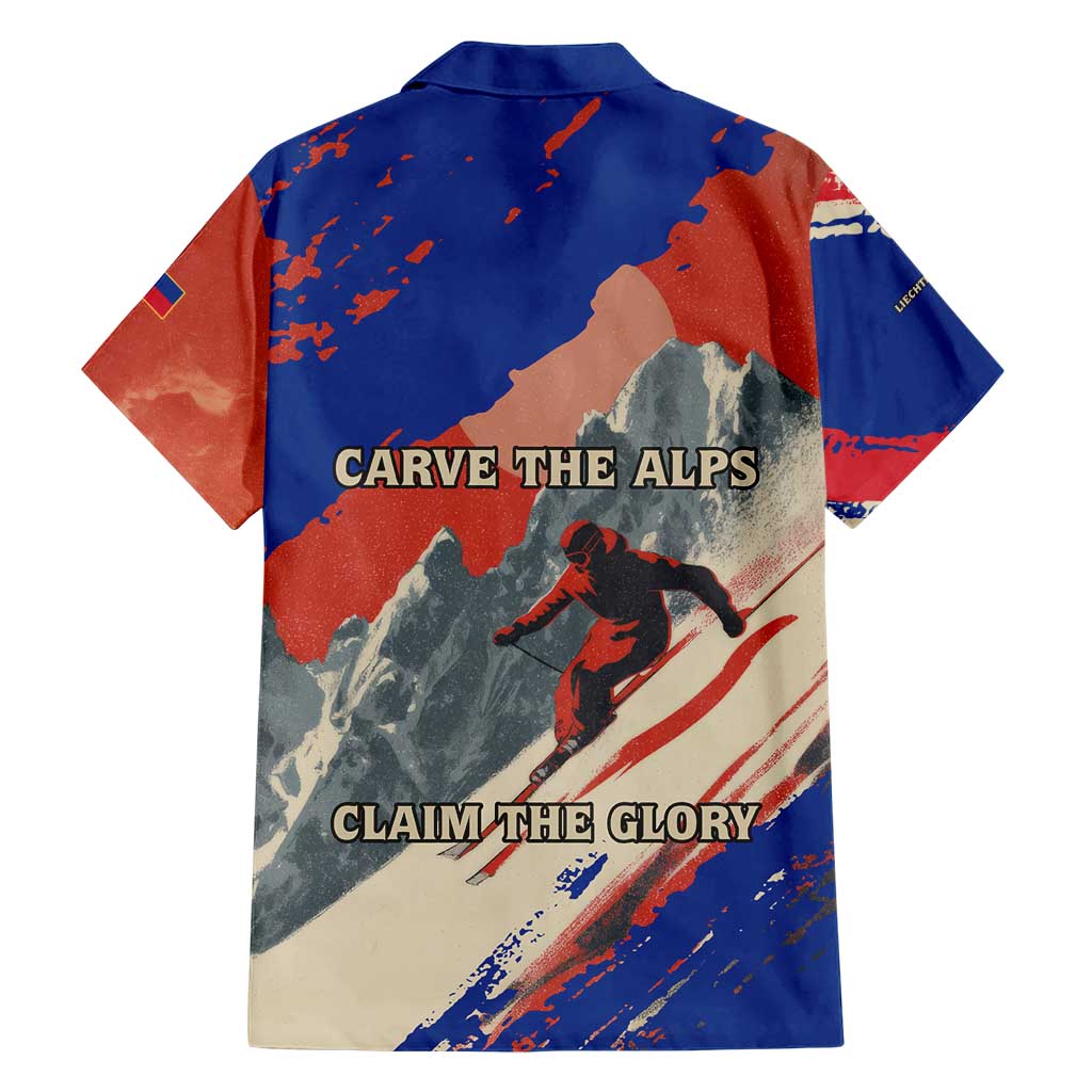 Liechtenstein Hawaiian Shirt with Alpine Skiing Red Blue Design and Mountain Landscape - Wonder Print Shop