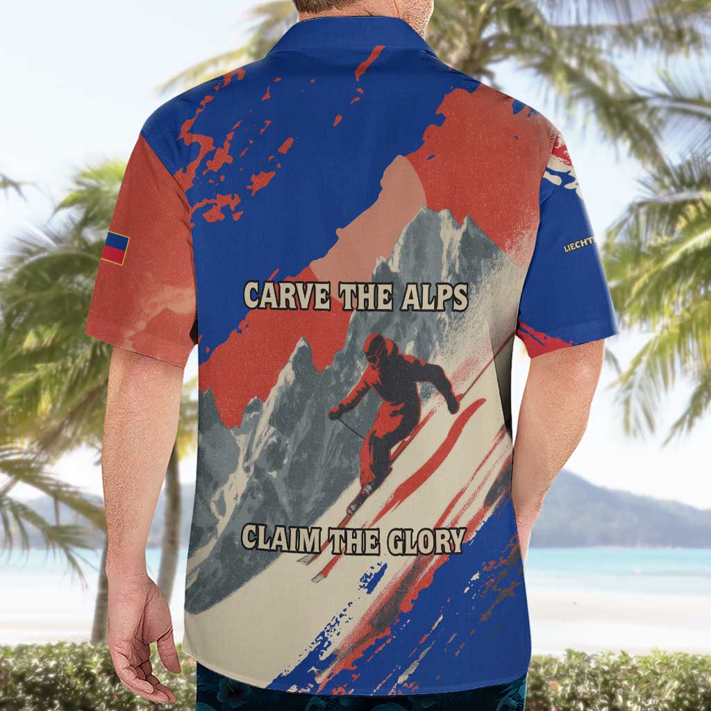 Liechtenstein Hawaiian Shirt with Alpine Skiing Red Blue Design and Mountain Landscape - Wonder Print Shop