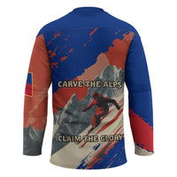 Liechtenstein Hockey Jersey with Alpine Skiing Red Blue Design and Mountain Landscape - Wonder Print Shop