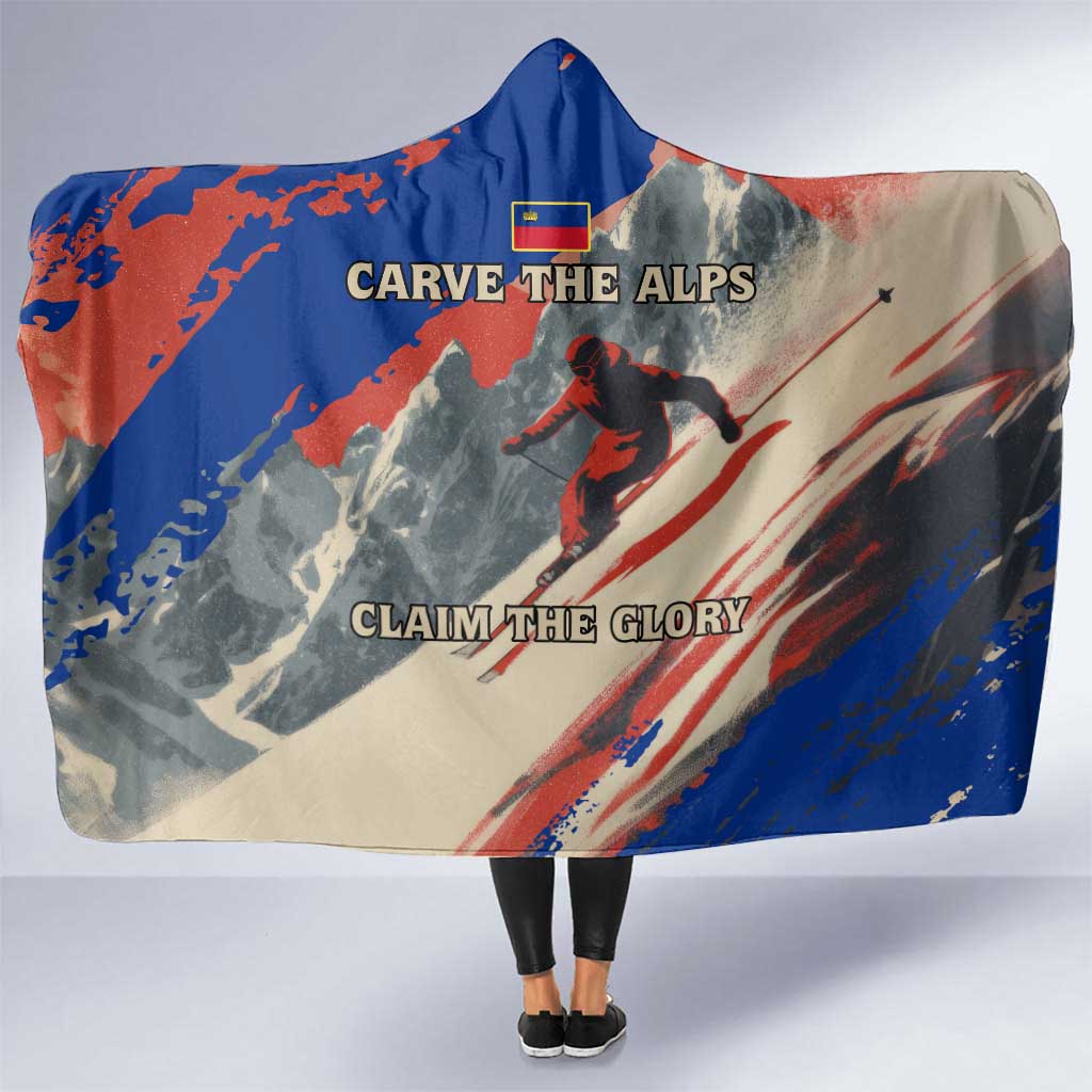 Liechtenstein Hooded Blanket with Alpine Skiing Red Blue Design and Mountain Landscape - Wonder Print Shop
