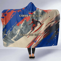 Liechtenstein Hooded Blanket with Alpine Skiing Red Blue Design and Mountain Landscape - Wonder Print Shop