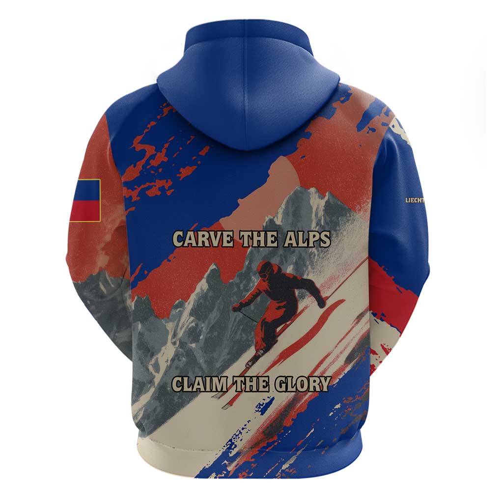Liechtenstein Hoodie with Alpine Skiing Red Blue Design and Mountain Landscape - Wonder Print Shop