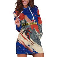 Liechtenstein Hoodie Dress with Alpine Skiing Red Blue Design and Mountain Landscape - Wonder Print Shop