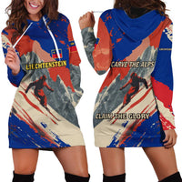 Liechtenstein Hoodie Dress with Alpine Skiing Red Blue Design and Mountain Landscape - Wonder Print Shop