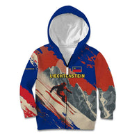 Liechtenstein Kid Hoodie with Alpine Skiing Red Blue Design and Mountain Landscape - Wonder Print Shop