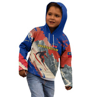 Liechtenstein Kid Hoodie with Alpine Skiing Red Blue Design and Mountain Landscape - Wonder Print Shop