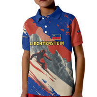 Liechtenstein Kid Polo Shirt with Alpine Skiing Red Blue Design and Mountain Landscape - Wonder Print Shop