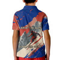Liechtenstein Kid Polo Shirt with Alpine Skiing Red Blue Design and Mountain Landscape - Wonder Print Shop
